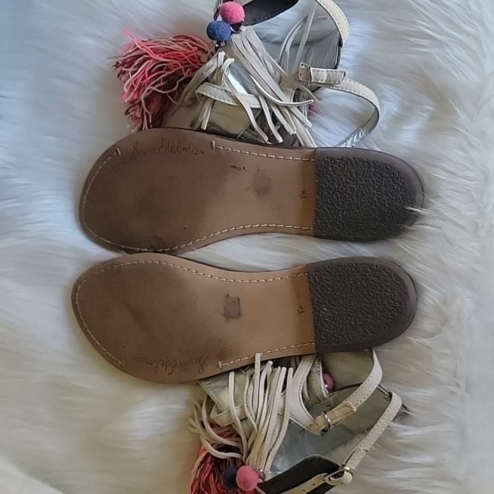 SAM EDELMAN Gere Western Fringe Pom‎ Pom Boho Hippie Gladiator Thong Sandals 8.5 - Picture 9 of 14